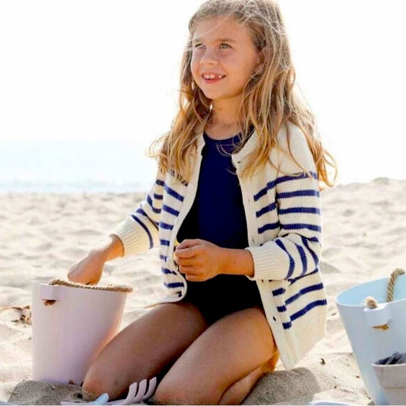 Kids Minnow Unisex Knit Cardigan Cream/Brenton Stripes 5-6 - Picture 1 of 12